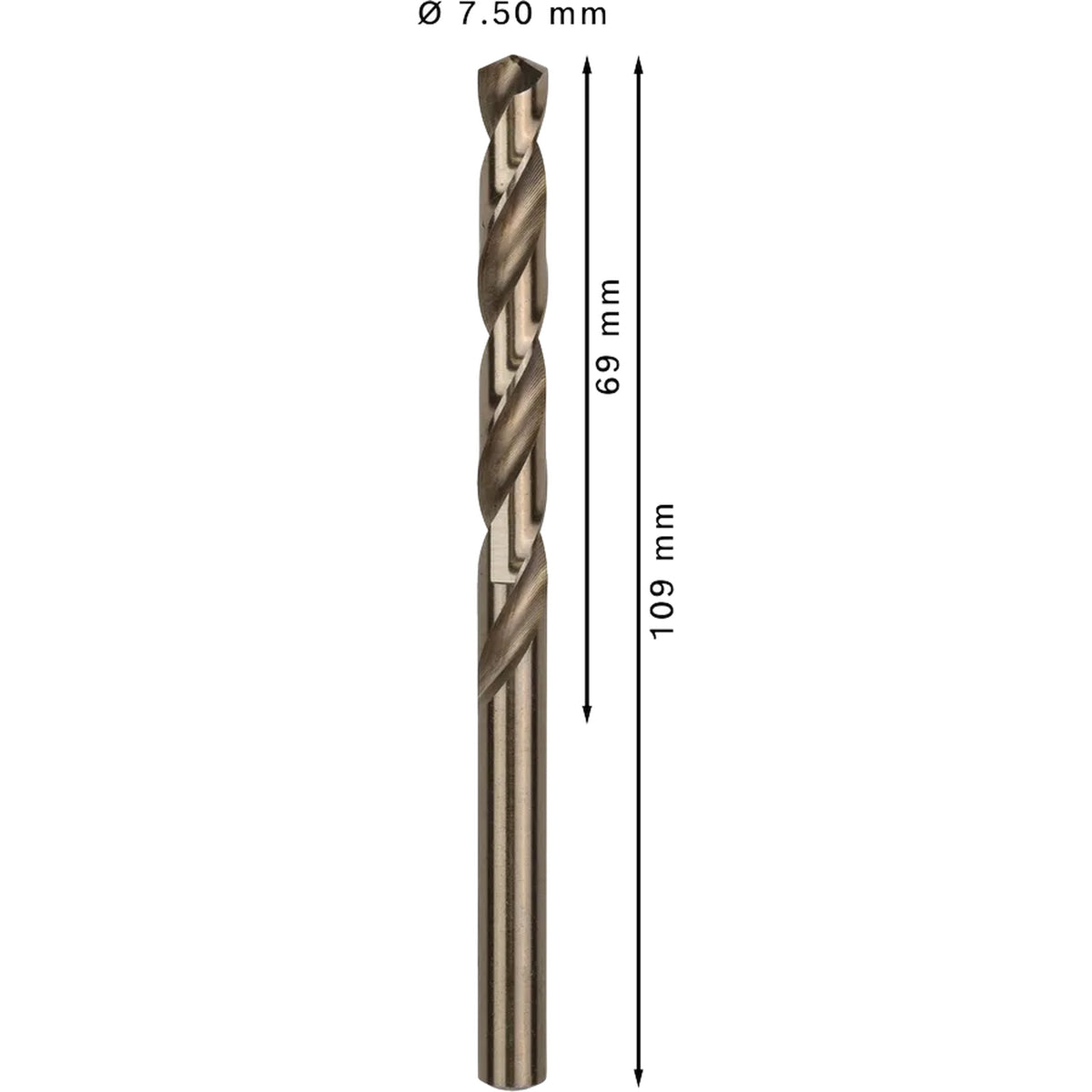 BOSCH PRO Stainless Steel HSS-Co Twist Drill Bit, 7.5 x 69 x 109 mm, 10 pcs 2608585893