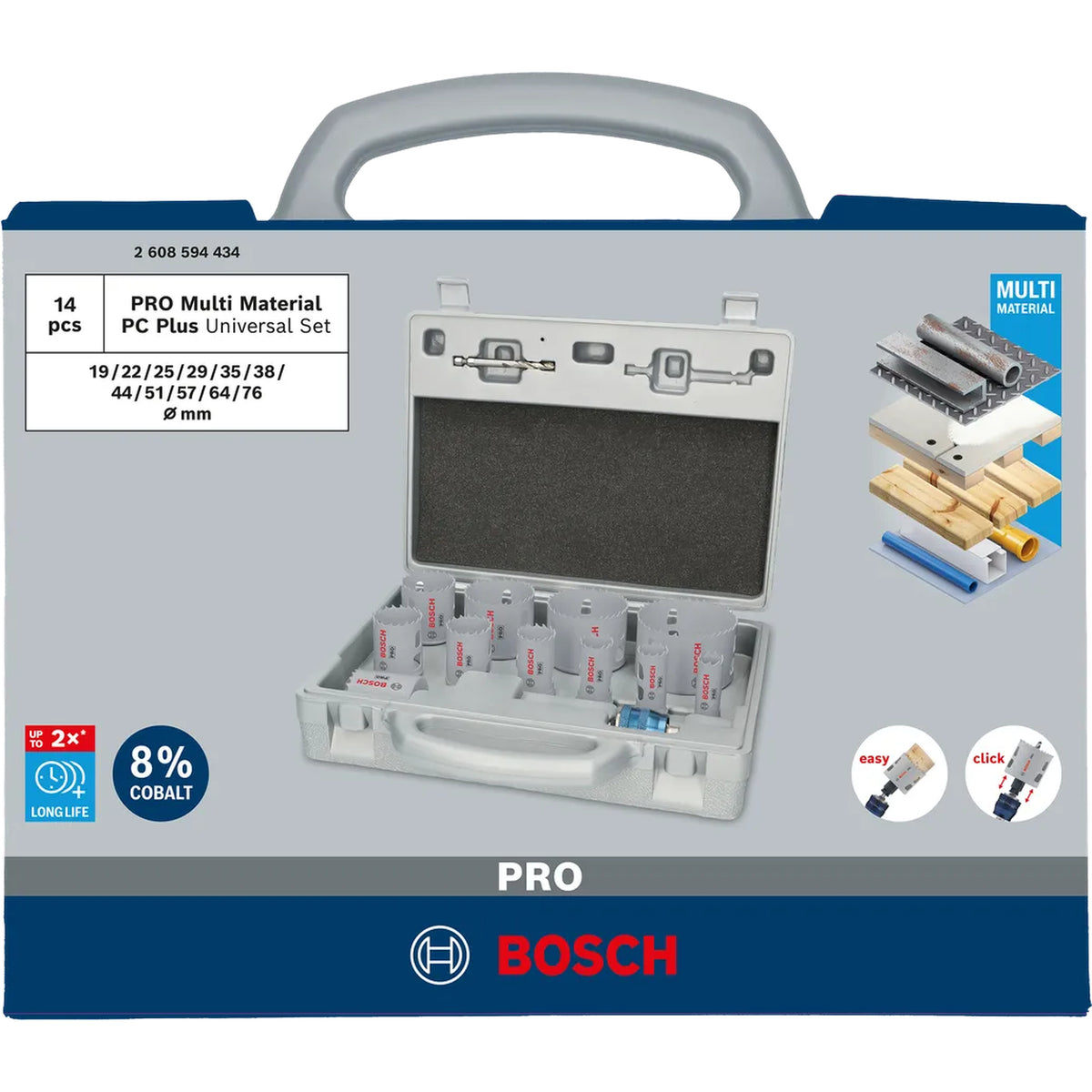 BOSCH PRO Multi Material PC Plus Hole Saw Set, 14 pcs 2608594434