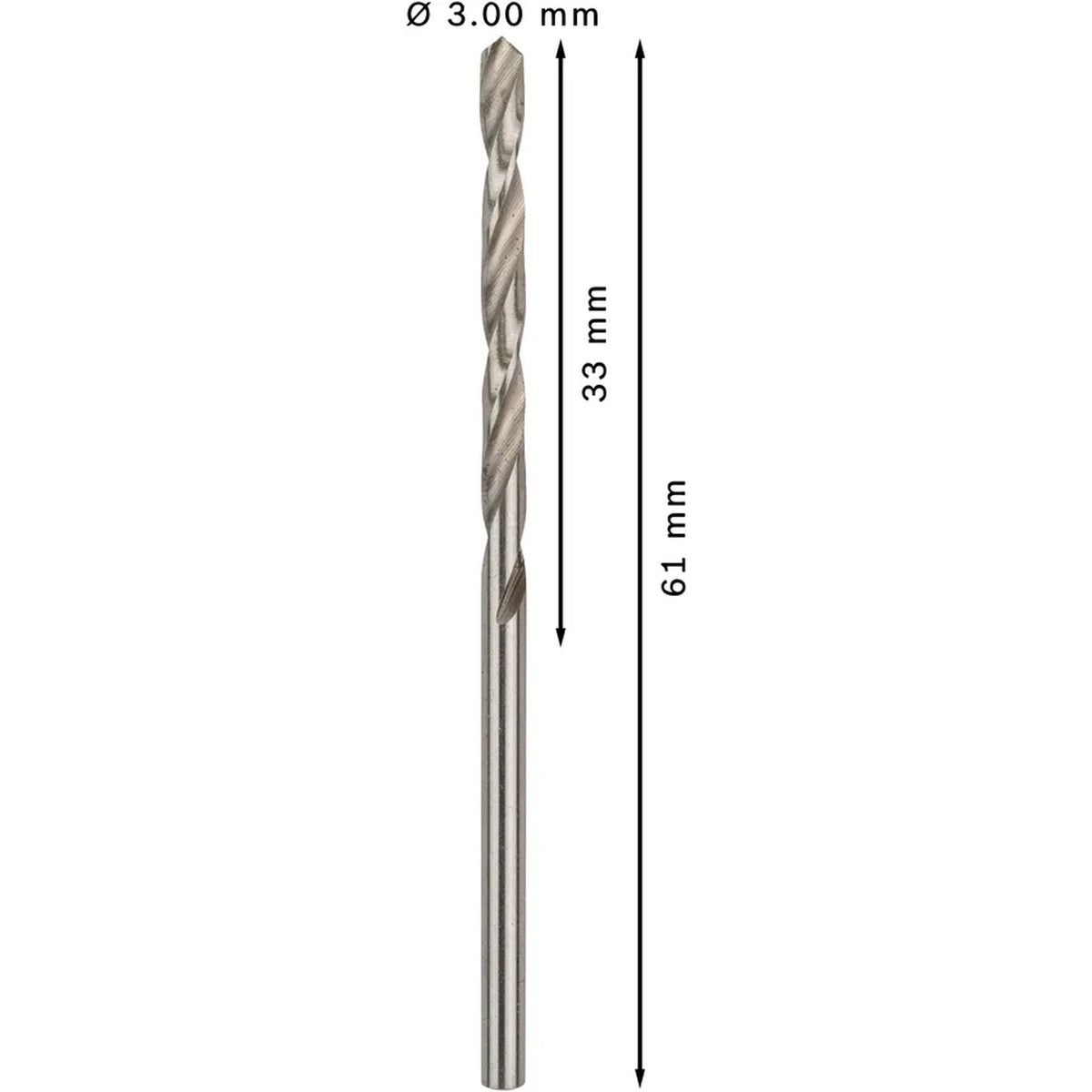 BOSCH PRO Metal HSS-G Twist Drill Bit Standard Length, 3 x 33 x 61 mm, 10 pcs 2608595055