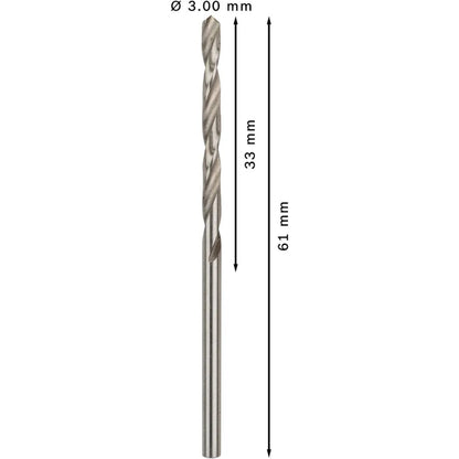 BOSCH PRO Metal HSS-G Twist Drill Bit Standard Length, 3 x 33 x 61 mm, 10 pcs 2608595055
