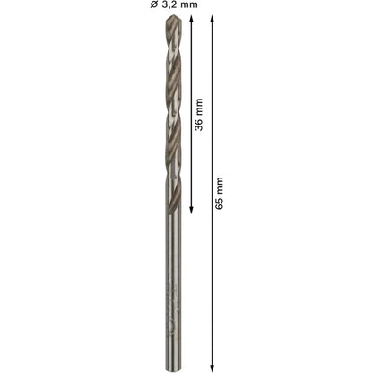 BOSCH PRO Metal HSS-G Twist Drill Bit Standard Length, 3.2 x 36 x 65 mm, 10 pcs 2608595056