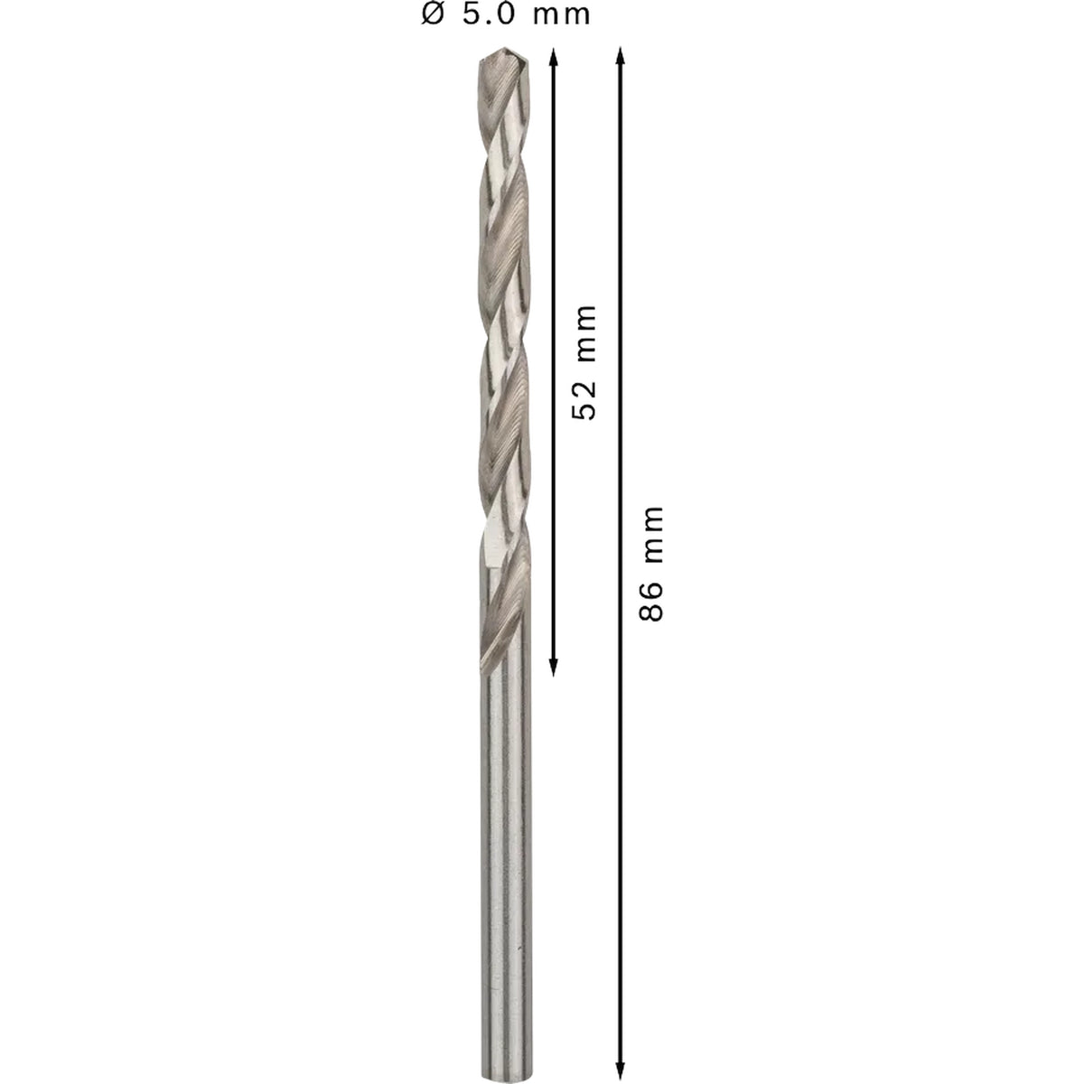BOSCH PRO Metal HSS-G Twist Drill Bit Standard Length, 5 x 52 x 86 mm, 10 pcs 2608595062