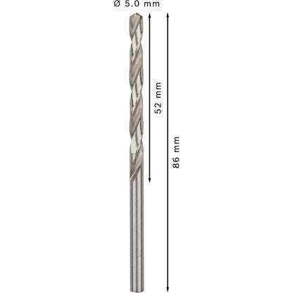 BOSCH PRO Metal HSS-G Twist Drill Bit Standard Length, 5 x 52 x 86 mm, 10 pcs 2608595062