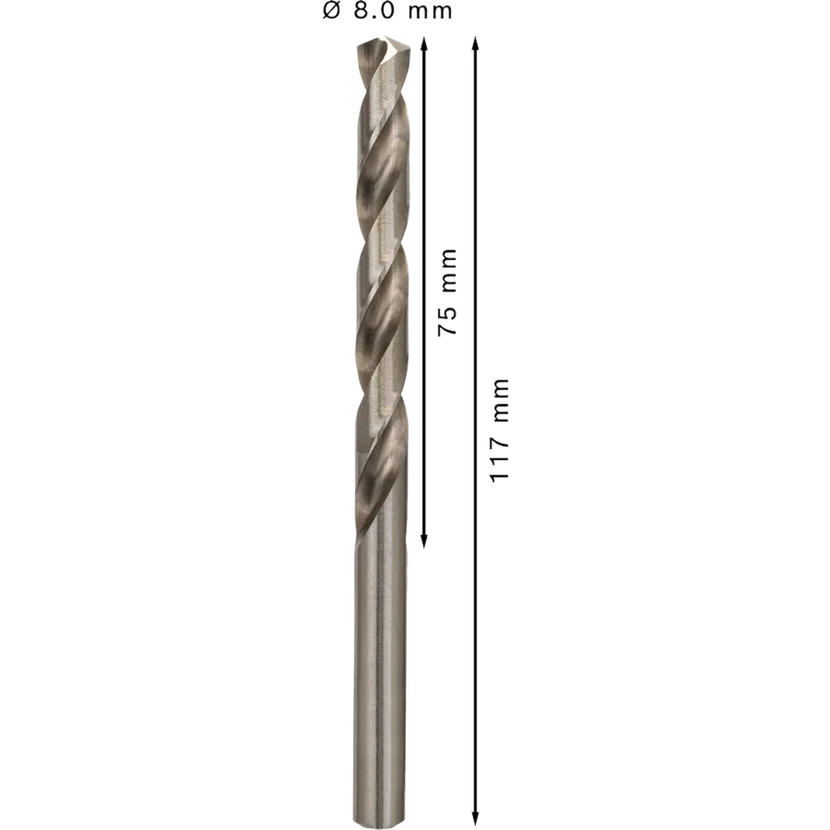 BOSCH PRO Metal HSS-G Twist Drill Bit Standard Length, 8 x 75 x 117 mm, 5 pcs 2608595072