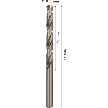 BOSCH PRO Metal HSS-G Twist Drill Bit Standard Length, 8 x 75 x 117 mm, 5 pcs 2608595072