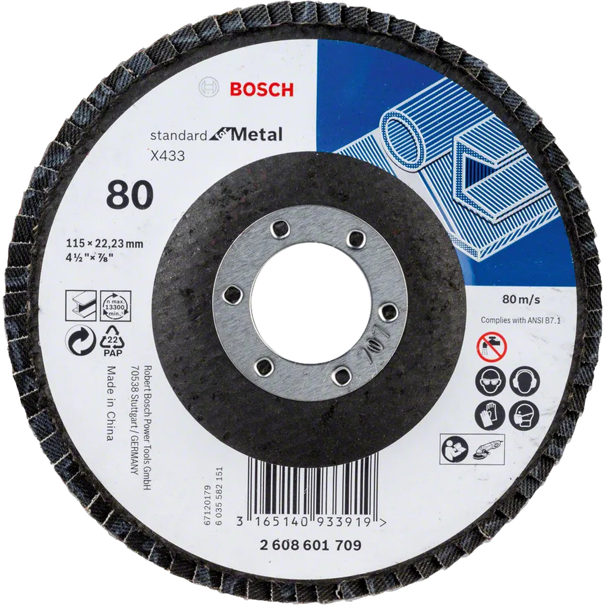 BOSCH X433 Standard for Metal Flap Disc 115mm, G80 2608601709