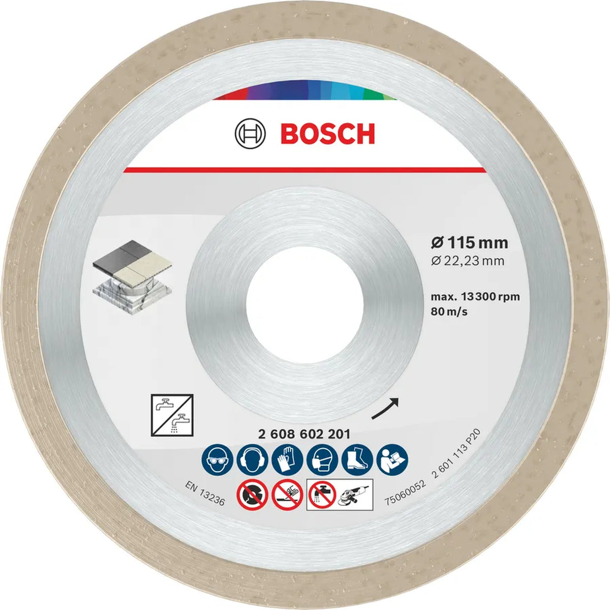BOSCH Ceramic Cutting Disc, 115 x 7 mm, Bore 22.23 mm 2608602201