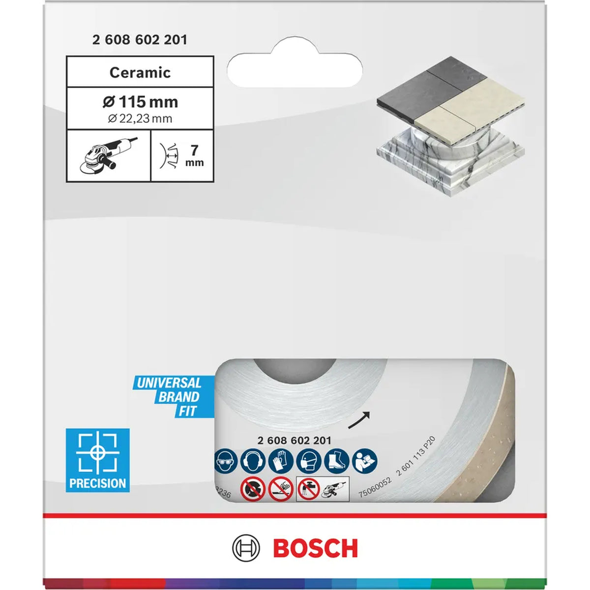 BOSCH Ceramic Cutting Disc, 115 x 7 mm, Bore 22.23 mm 2608602201