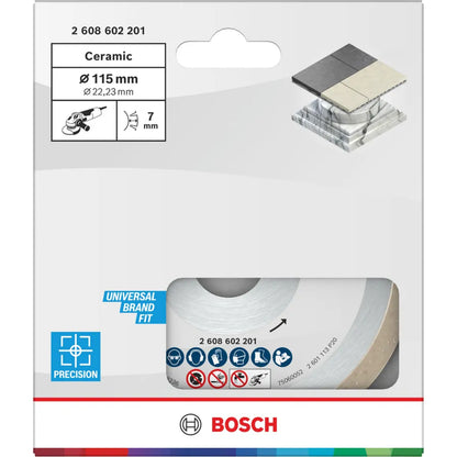 BOSCH Ceramic Cutting Disc, 115 x 7 mm, Bore 22.23 mm 2608602201