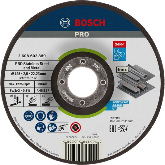 BOSCH PRO Stainless Steel and Metal 3-in-1 Disc, 125 x 2.5 x 22.23 mm 2608602389