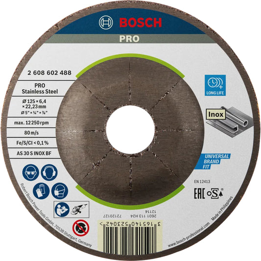 BOSCH PRO Stainless Steel Grinding Disc, 125 x 6 x 22.23 mm 2608602488