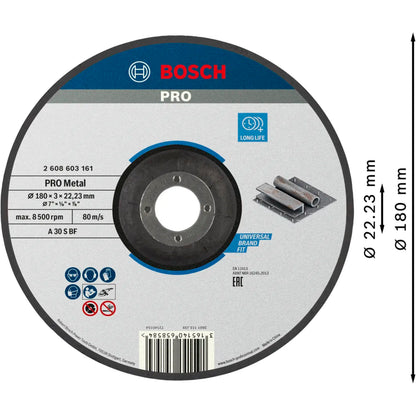 BOSCH PRO Metal Bonded Cutting Disc, 180 x 3 x 22.23 mm 2608603161