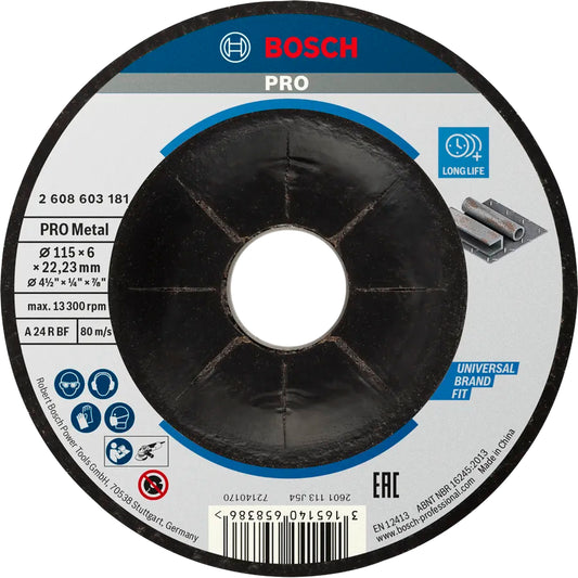 BOSCH PRO Metal Bonded Grinding Disc, 115 x 6 x 22.23 mm 2608603181