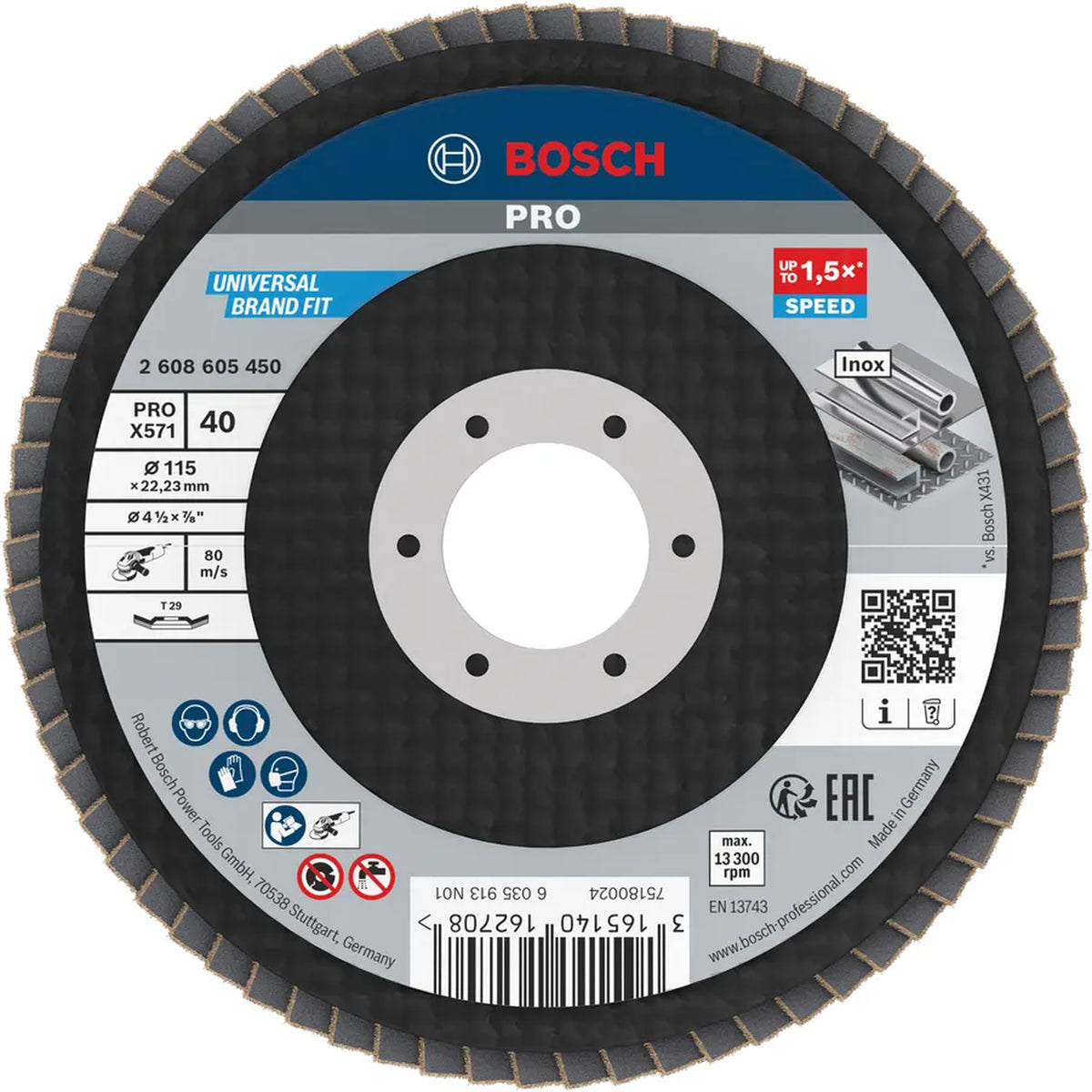BOSCH PRO X571 Flap Disc, Angled, 115 mm, G40 2608605450