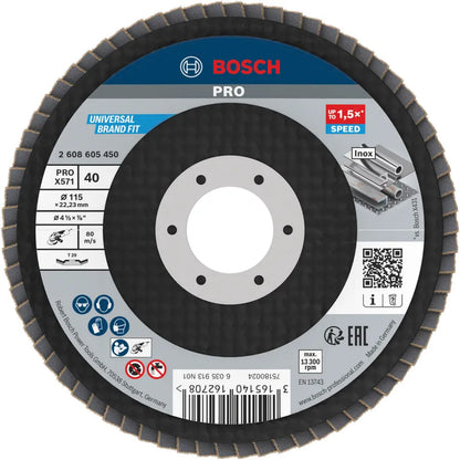 BOSCH PRO X571 Flap Disc, Angled, 115 mm, G40 2608605450