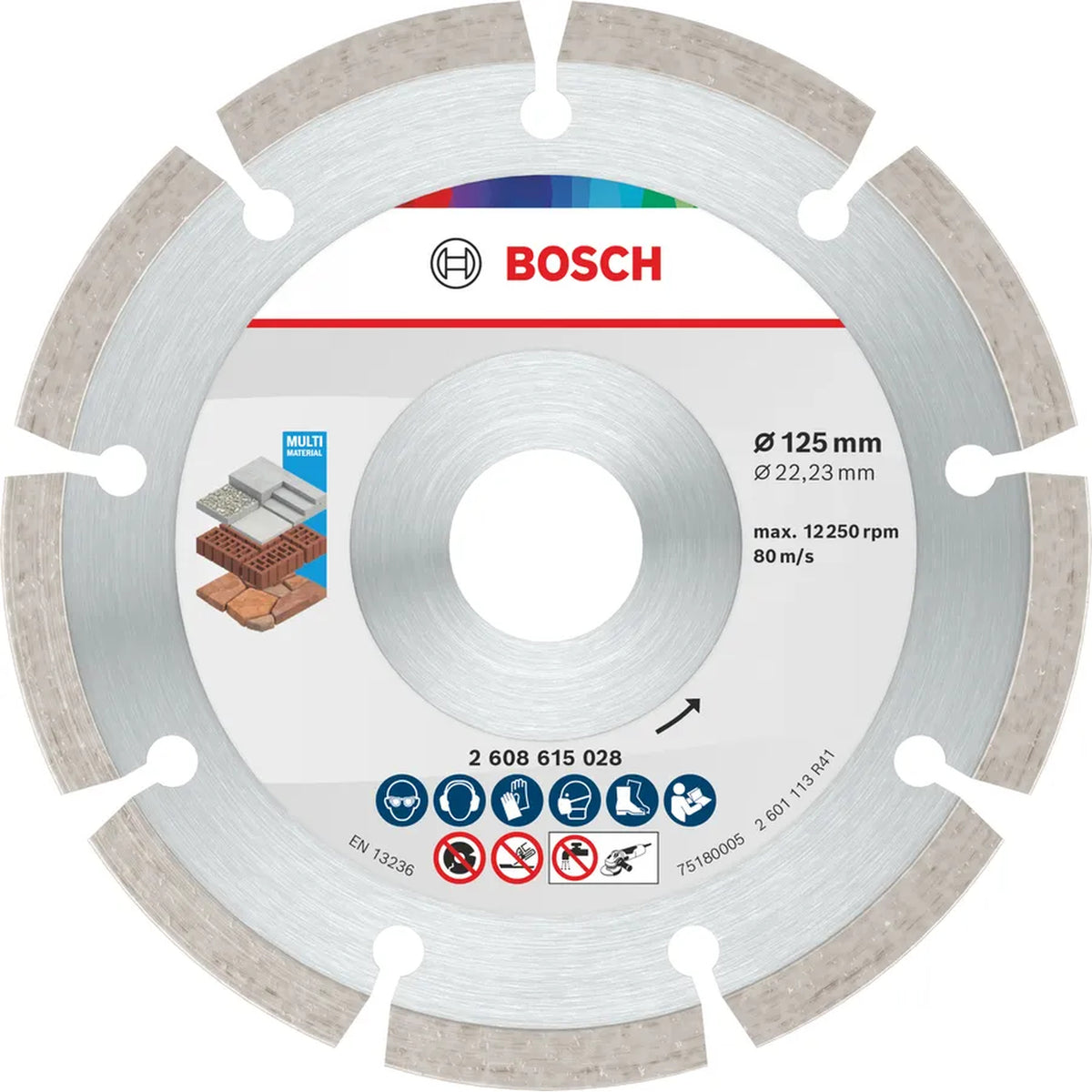 BOSCH Multi Material Diamond Cutting Disc, 125 x 22.23 x 10 mm, 10 pcs 2608615041