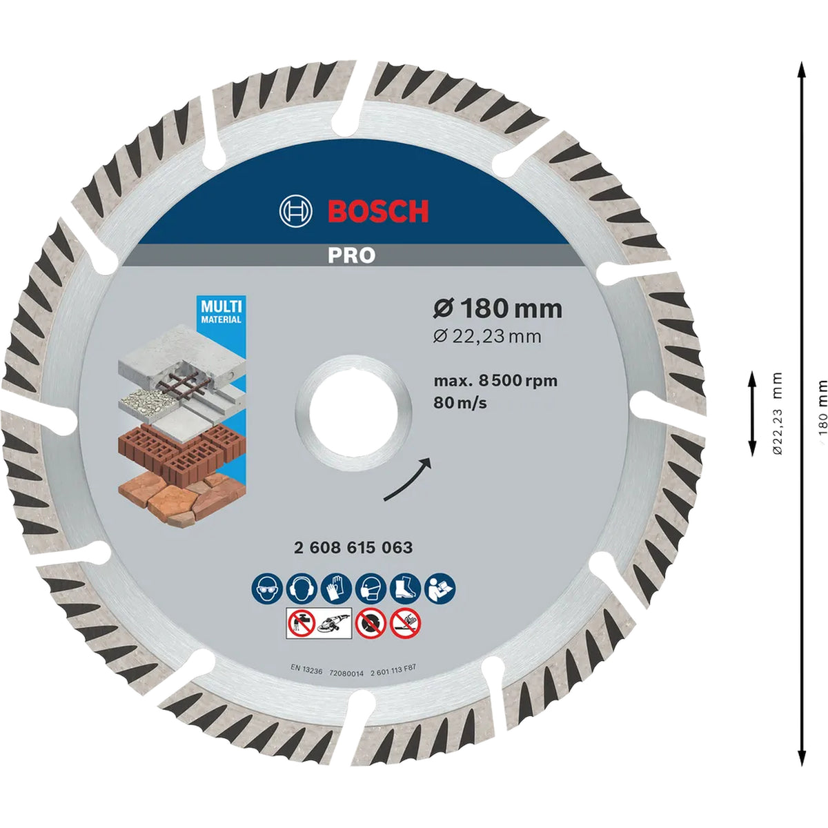 BOSCH PRO Multi Material Diamond Disc, 180 x 22.23 mm 2608615063
