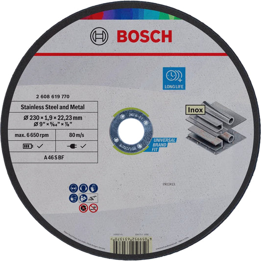 BOSCH Stainless Steel and Metal Cutting Disc, 230 x 1.9 x 22.23 mm 2608619770