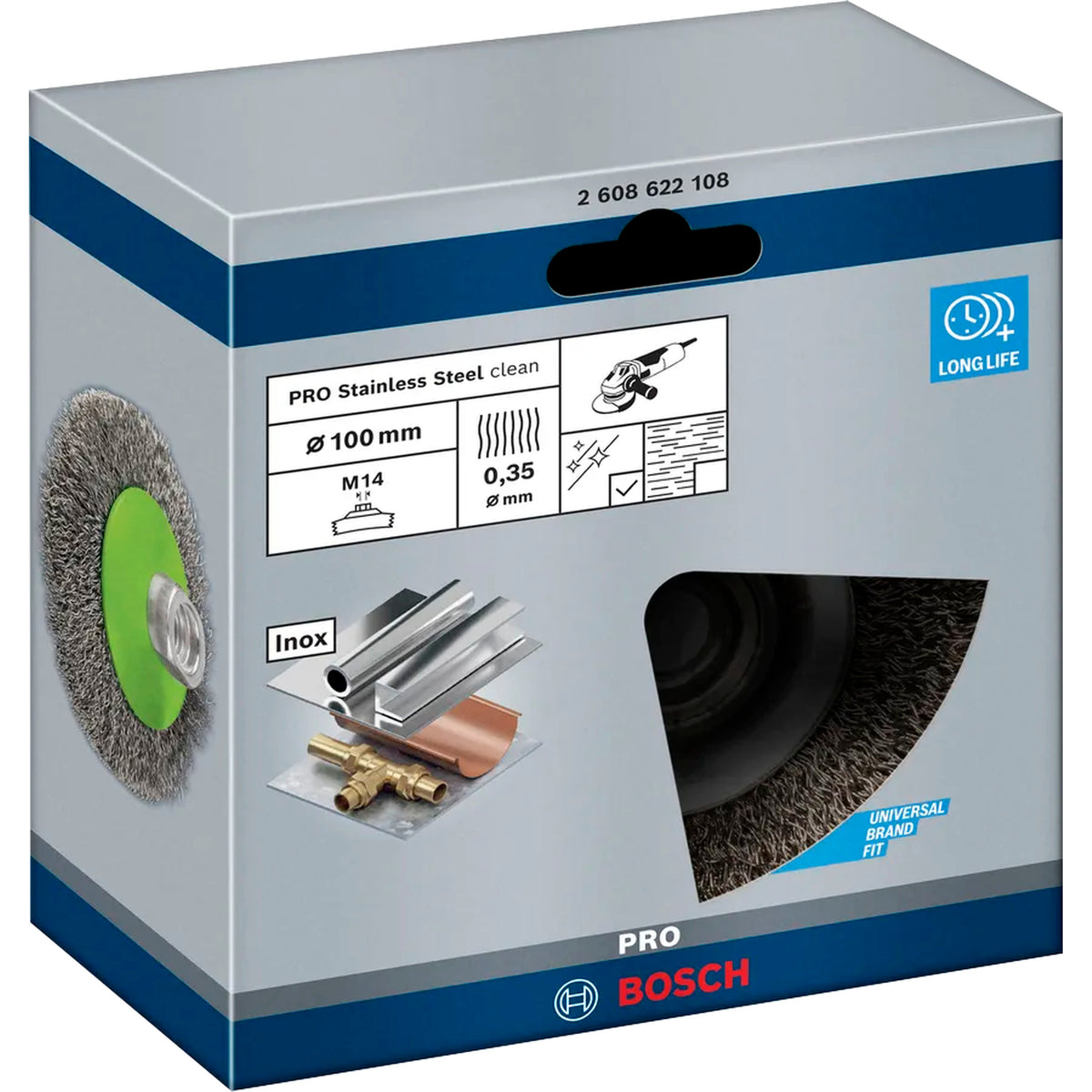 BOSCH PRO Stainless Steel clean Bevel Brush, 100 x 0.35 mm, Thread 2608622108