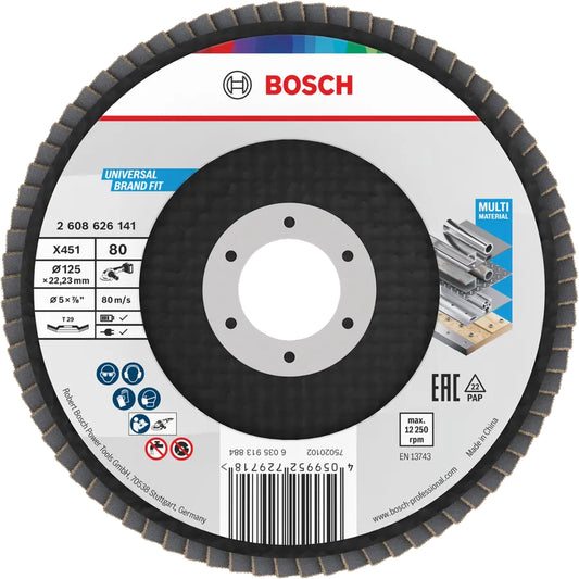 BOSCH X451 Flap Disc, 125 x 22.23 mm, G80, T29, 60 pcs 2608626141