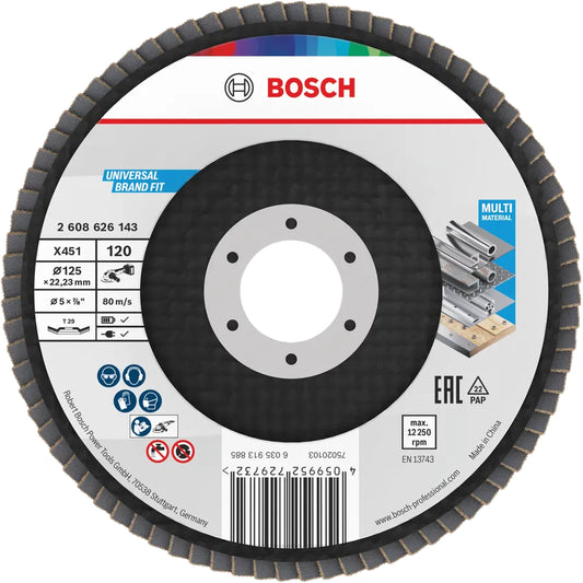 BOSCH X451 Flap Disc, 125 x 22.23 mm, G120, T29, 60 pcs 2608626143