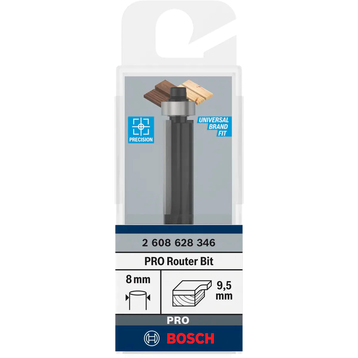 BOSCH PRO Router Bit Bottom Bearing Flush Trim, Ø 9.5 x L 25.4, Shank 8 mm 2608628346