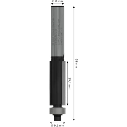 BOSCH PRO Router Bit Bottom Bearing Flush Trim, Ø 9.5 x L 25.4, Shank 8 mm 2608628346