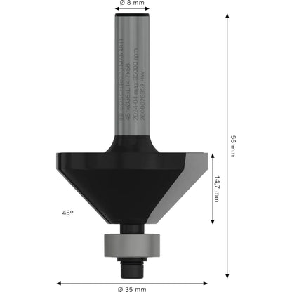 BOSCH PRO Router Bit Chamfer, 45°, Shank 8 mm 2608628352