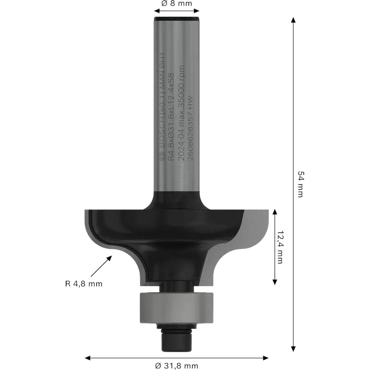 BOSCH PRO Router Bit Ogee Fillet, R 4.8, Shank 8 mm 2608628357