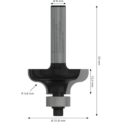 BOSCH PRO Router Bit Ogee Fillet, R 4.8, Shank 8 mm 2608628357