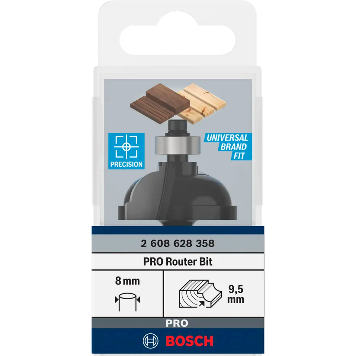BOSCH PRO Router Bit Classical Cove, R 9.5, Shank 8 mm 2608628358