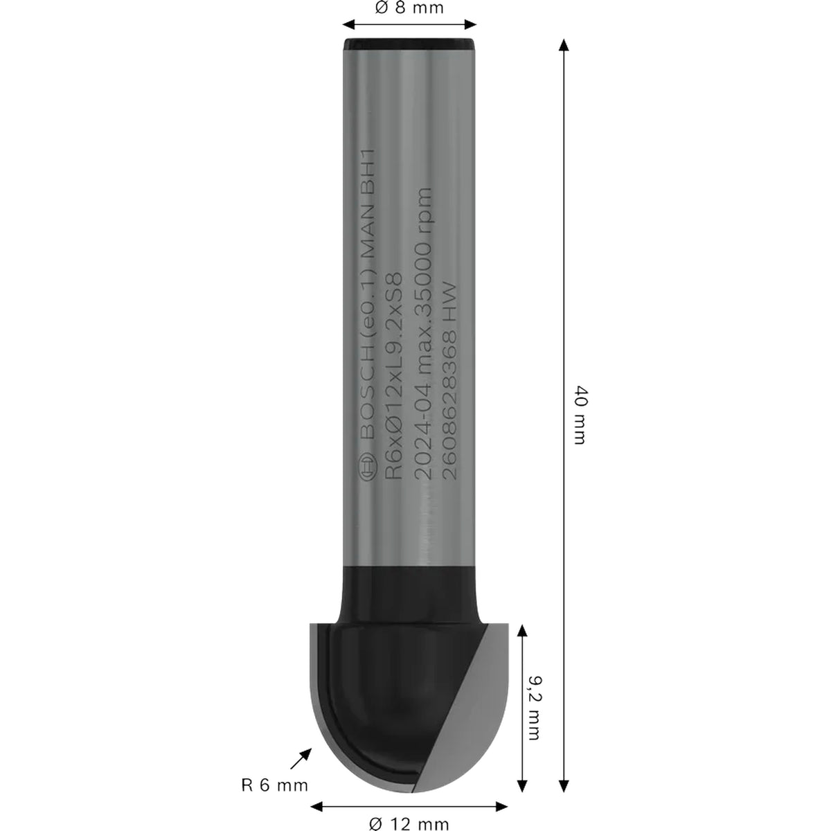 BOSCH PRO Router Bit Core Box, R 6, Shank 8 mm 2608628368