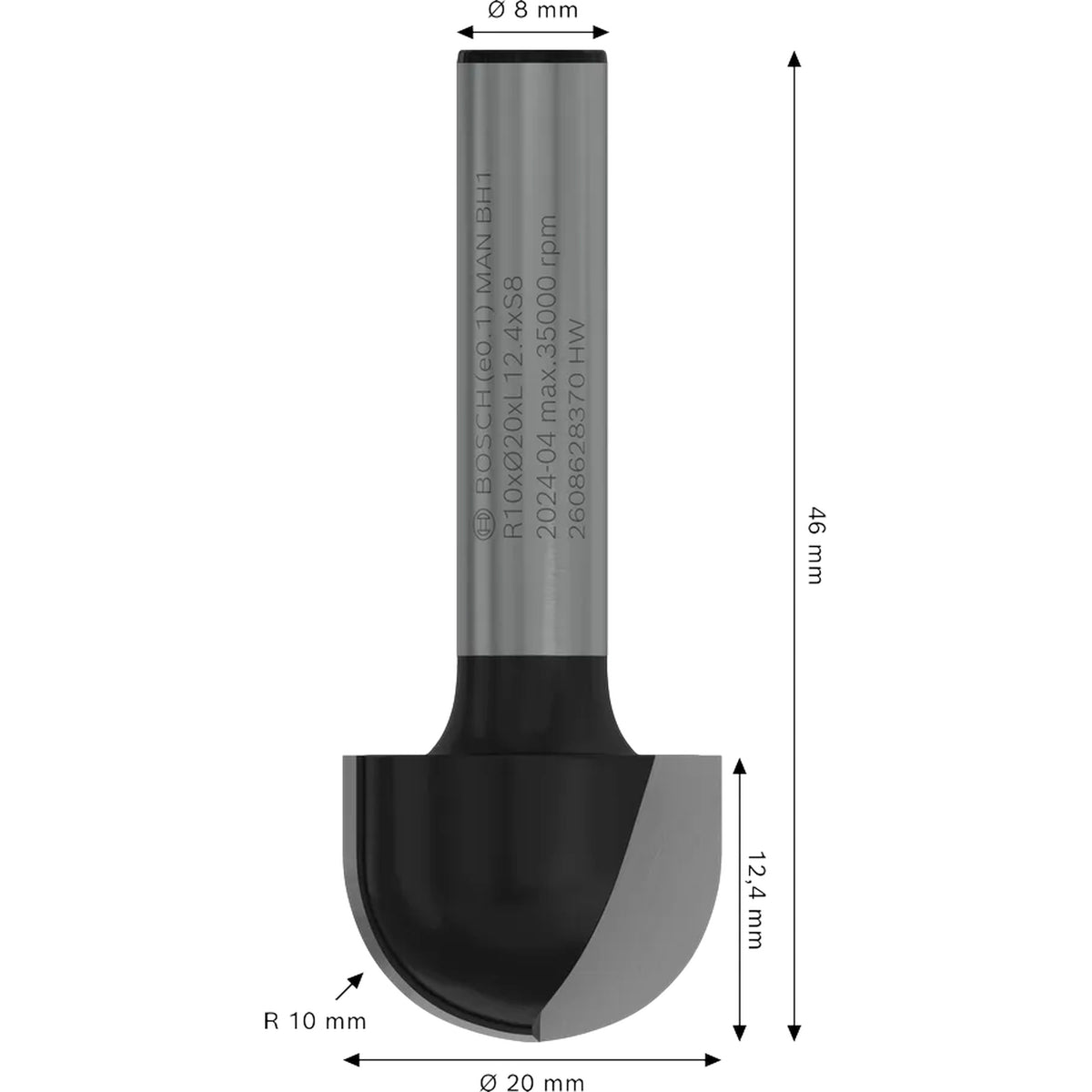 BOSCH PRO Router Bit Core Box, R 10, Shank 8 mm 2608628370