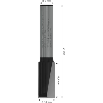 BOSCH PRO Router Straight Bit, Two Flutes, Ø 10 x L 19.6, Shank 8 mm 2608628383
