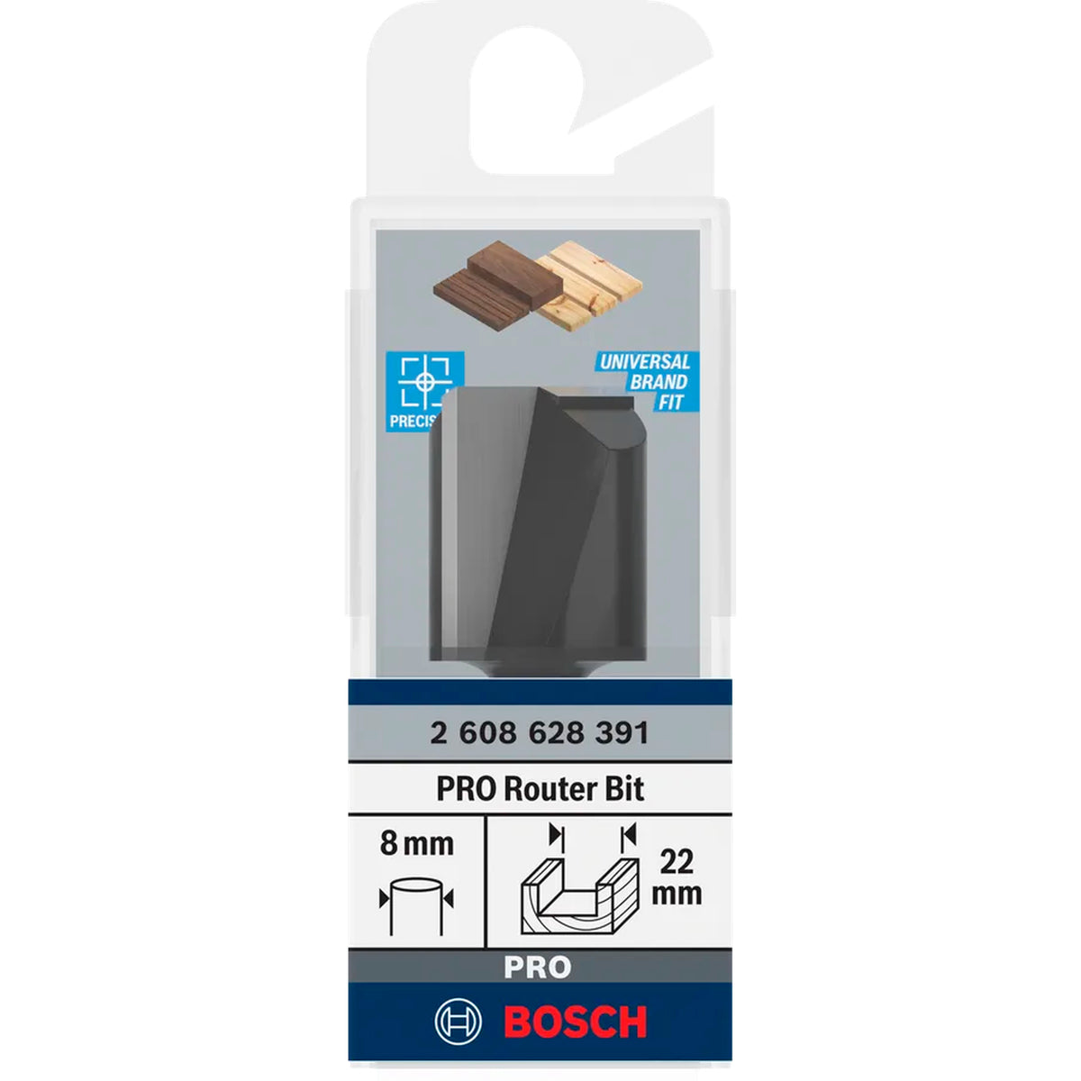 BOSCH PRO Router Straight Bit, Two Flutes, Ø 22 x L 24.6, Shank 8 mm 2608628391