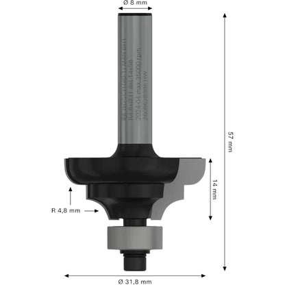 BOSCH PRO Router Bit Classical Ogee, R 4.8, Shank 8 mm 2608628396