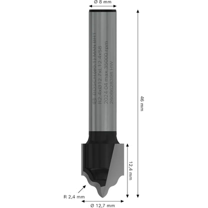 BOSCH PRO Router Bit Cove and Bead Groove, R 2.4, Shank 8 mm 2608628398