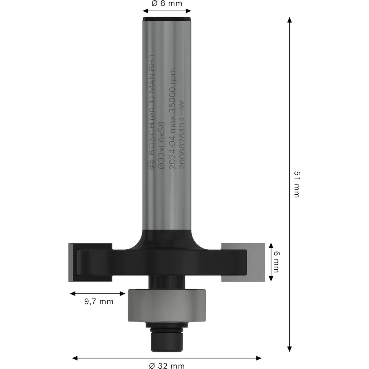BOSCH PRO Router Bit Slotting, L 6, Shank 8 mm 2608628404