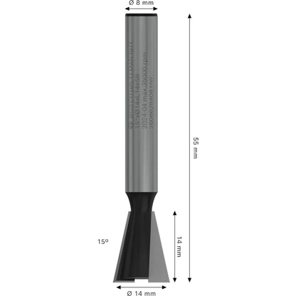 BOSCH PRO Router Dovetail Bit, 15°, Shank 8 mm 2608628408