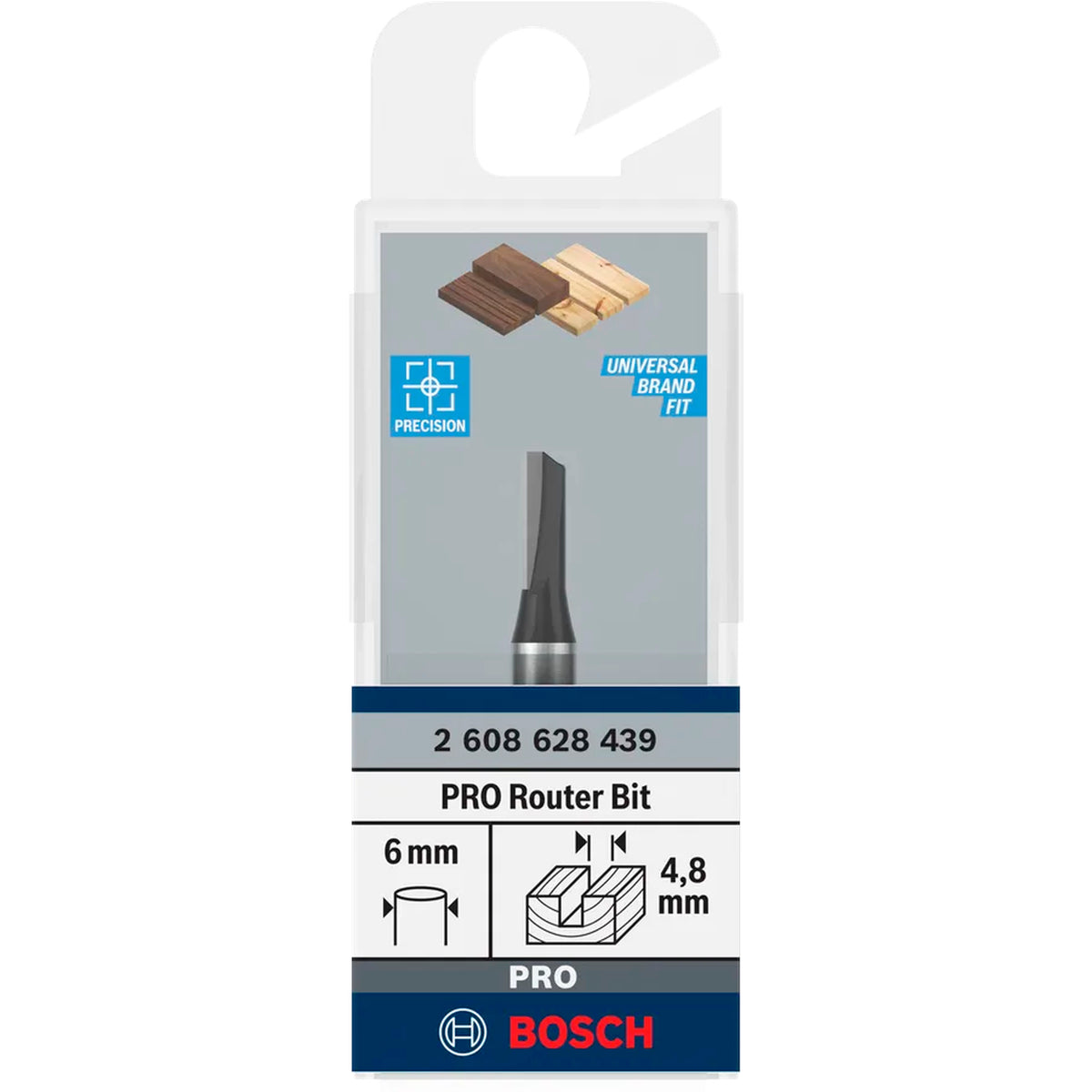 BOSCH PRO Router Straight Bit, One Flute, Ø 4.8 x L 12.4, Shank 6 mm 2608628439