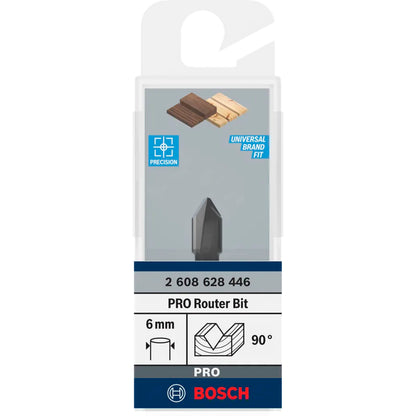 BOSCH PRO Router Bit V-Groove, 90° x Ø 9.5, Shank 6 mm 2608628446