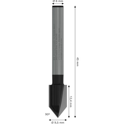 BOSCH PRO Router Bit V-Groove, 90° x Ø 9.5, Shank 6 mm 2608628446