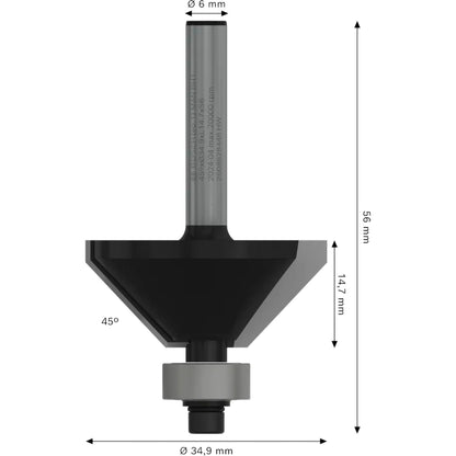 BOSCH PRO Router Bit Chamfer, 45°, Shank 6 mm 2608628448