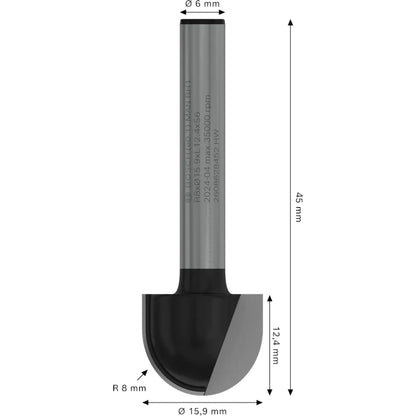BOSCH PRO Router Bit Core Box, R 8, Shank 6 mm 2608628452