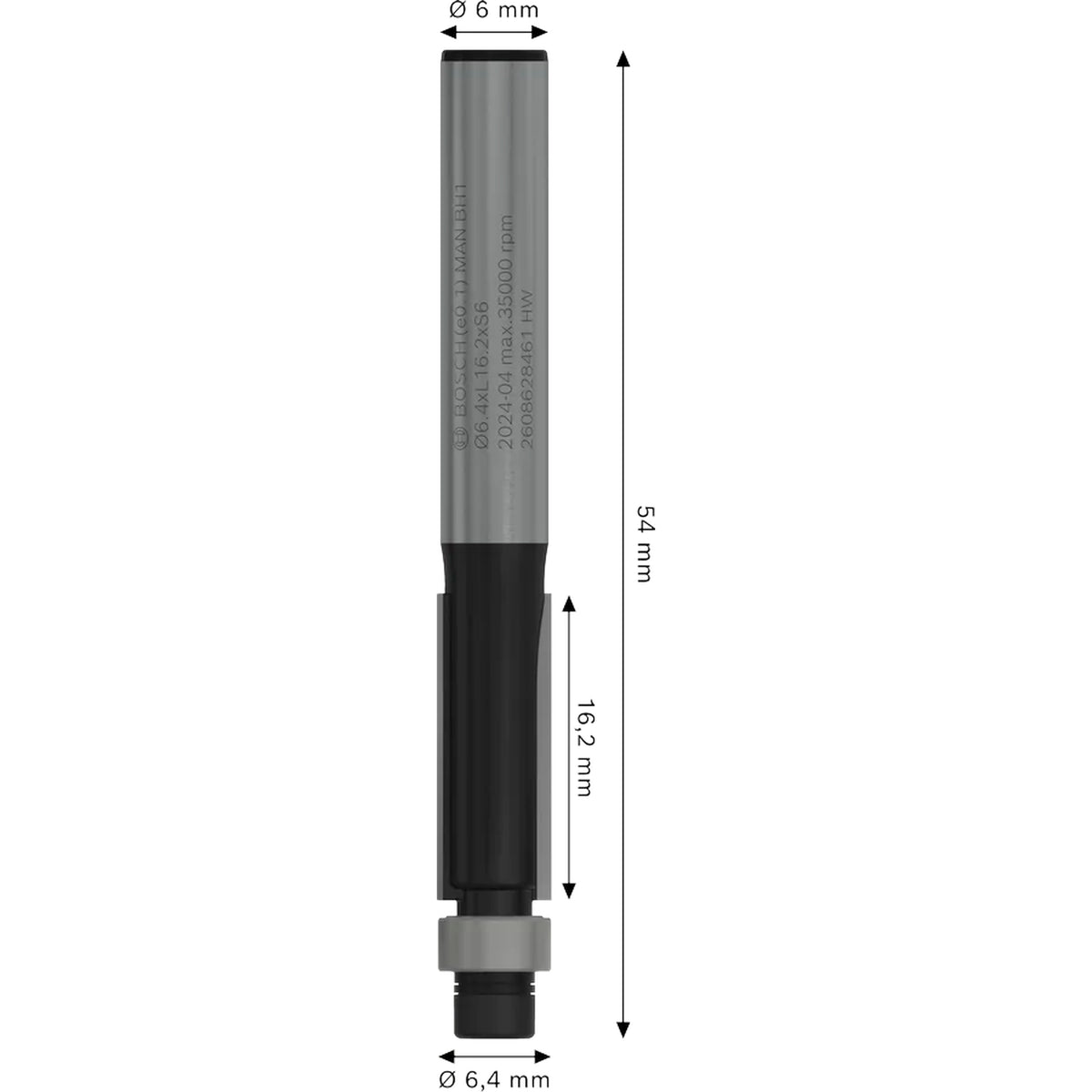 BOSCH PRO Router Bit Bottom Bearing Flush Trim, Ø 6.4 x L 16.2, Shank 6 mm 2608628461
