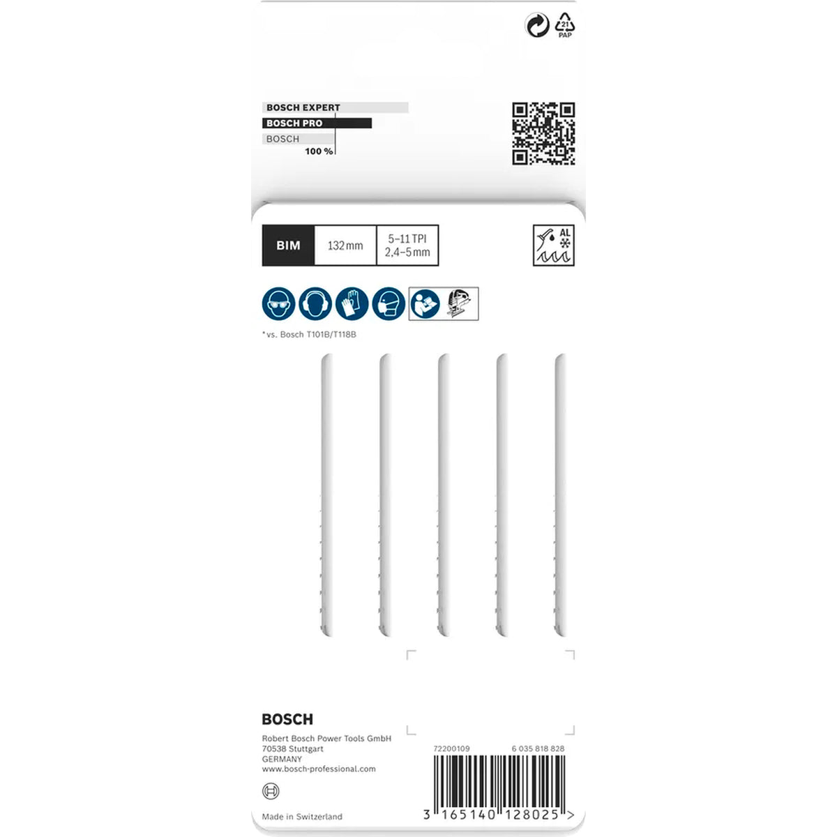 BOSCH PRO Multi Material thick and thin T345XF Jigsaw Blade, 132 mm, 5 pcs 2608634994