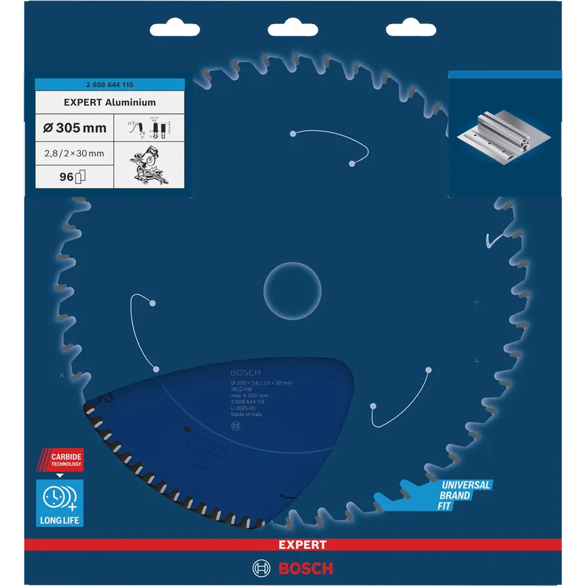 BOSCH EXPERT Aluminium Circular Saw Blade, 305 x 2.8/2 x 30 mm, T96 2608644115