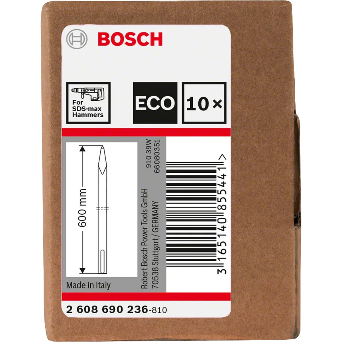 BOSCH SDS max-3C Pointed Chisel, 600 mm, 10 pcs 2608690236