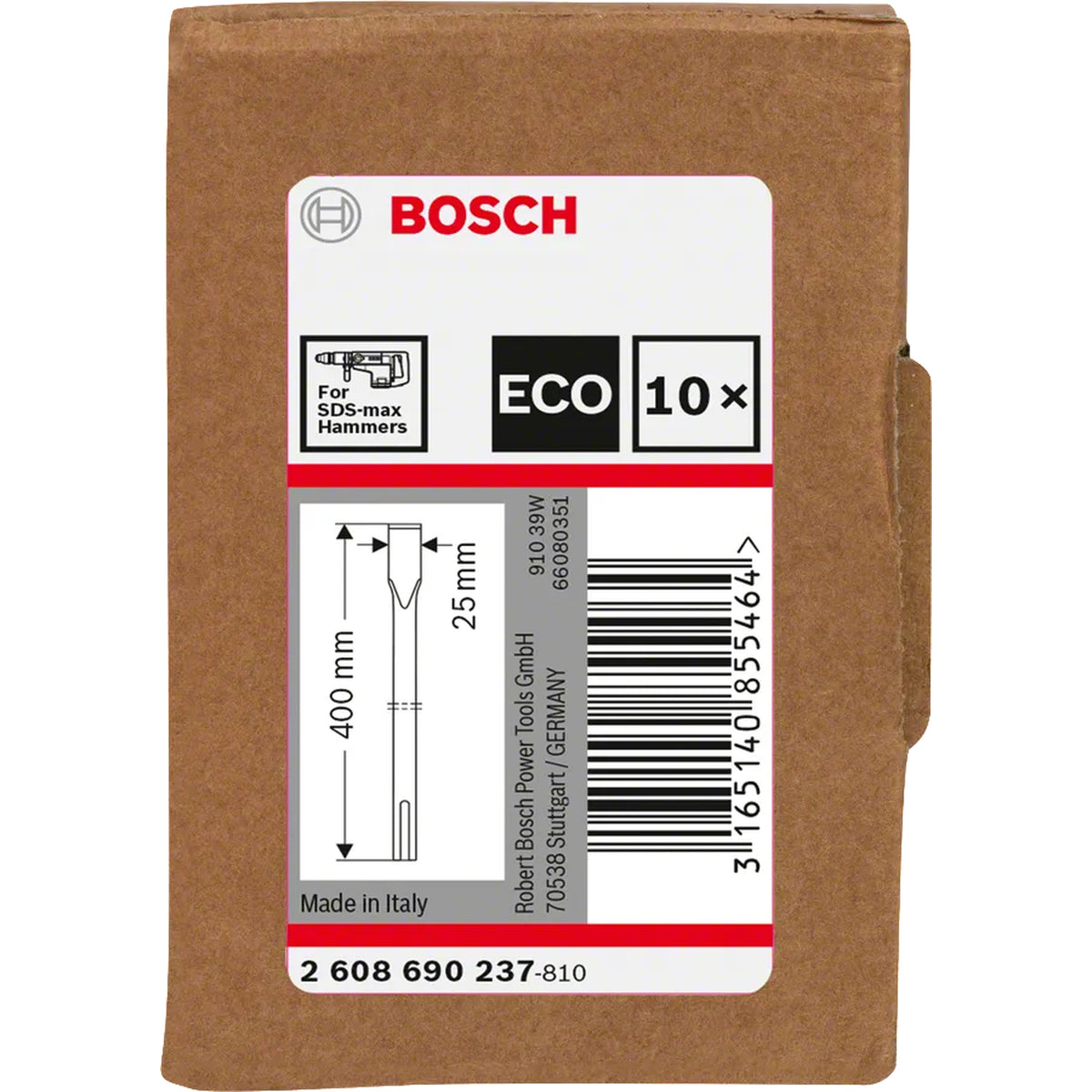 BOSCH SDS max-3C Flat Chisel, 25 x 400 mm, 10 pcs 2608690237