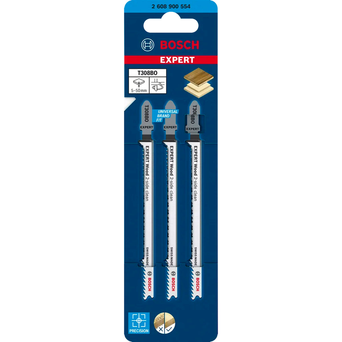 BOSCH EXPERT Wood 2-side clean T308BO Jigsaw Blade, 3 pcs 2608900554